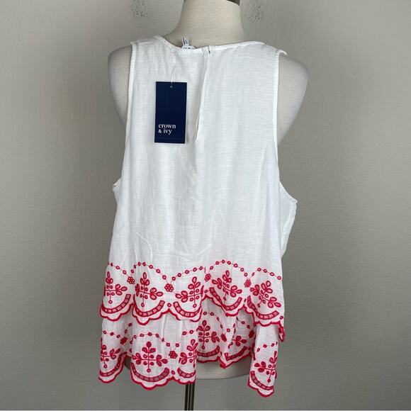 Crown & Ivy White Red Floral Embroidered Sleeveless NWT Top XXL - Picture 4 of 8